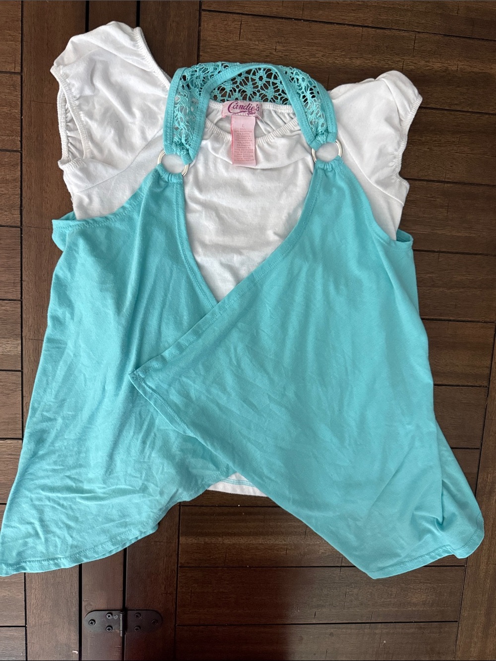 Candie's Turquoise Crochet Halter Layered Tank